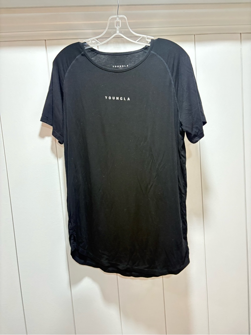 YoungLA Men's Size Medium Raglan Crew Neck T-Shirt Lightweight Logo Gym Black